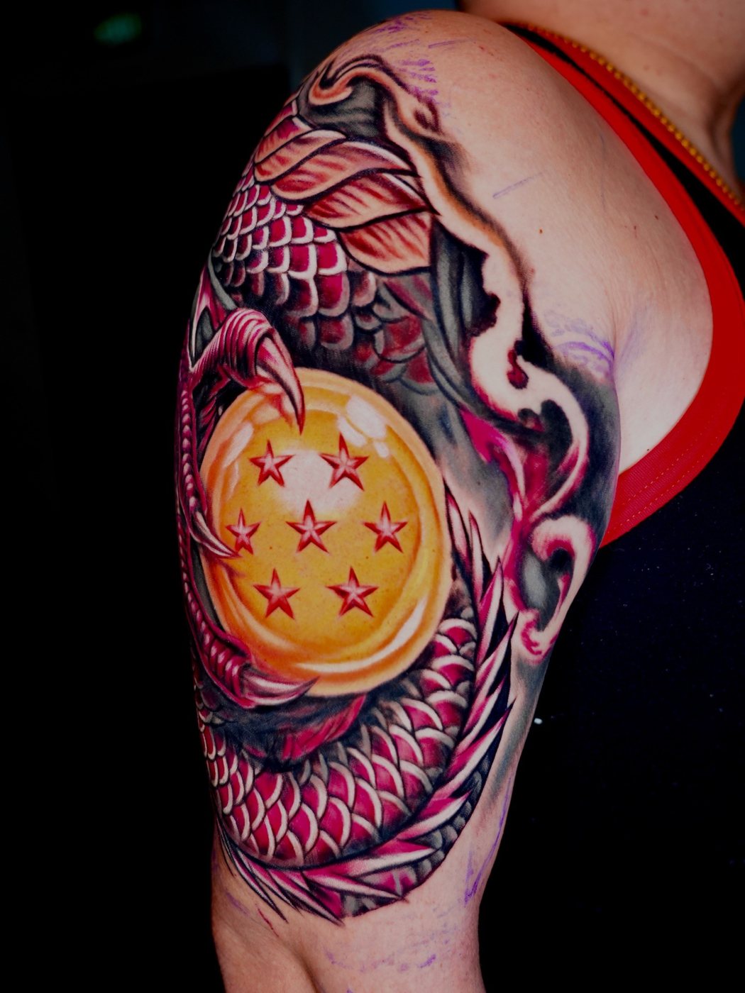 Shenron dragon shoulder cap in colour, by Cong Bui