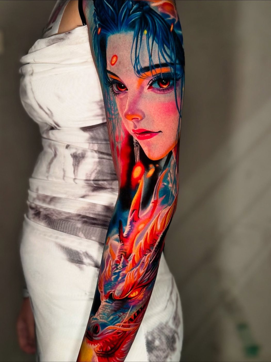 Anime Portrait, full sleeve tattoo by Cong Bui