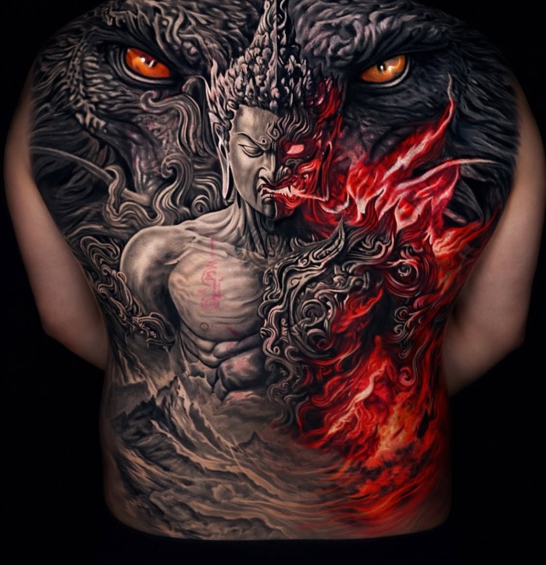 Beast, full back tattoo by Cong Bui
