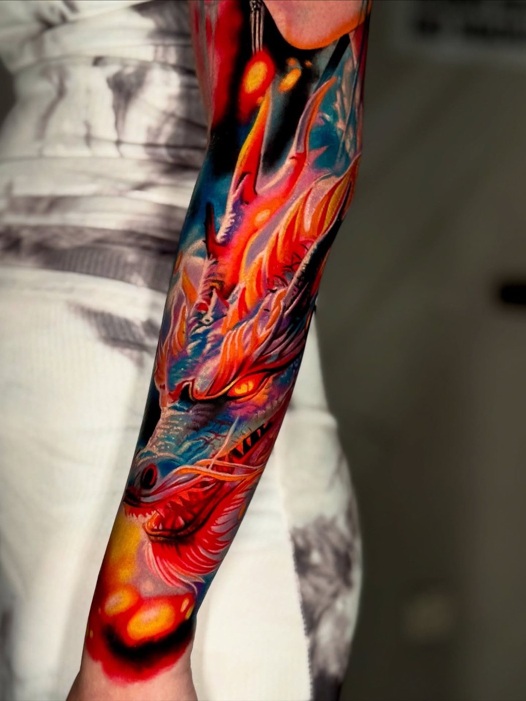 Ember Sleeve, full sleeve tattoo by Cong Bui