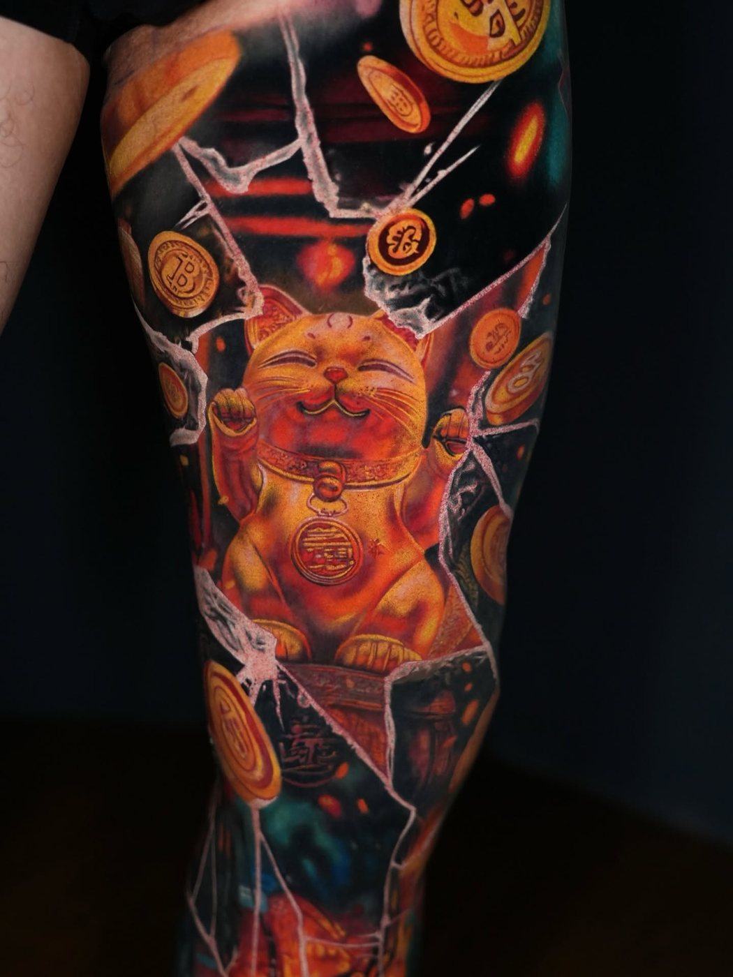 Maneki Neko, Detail, sleeve tattoo by Cong Bui