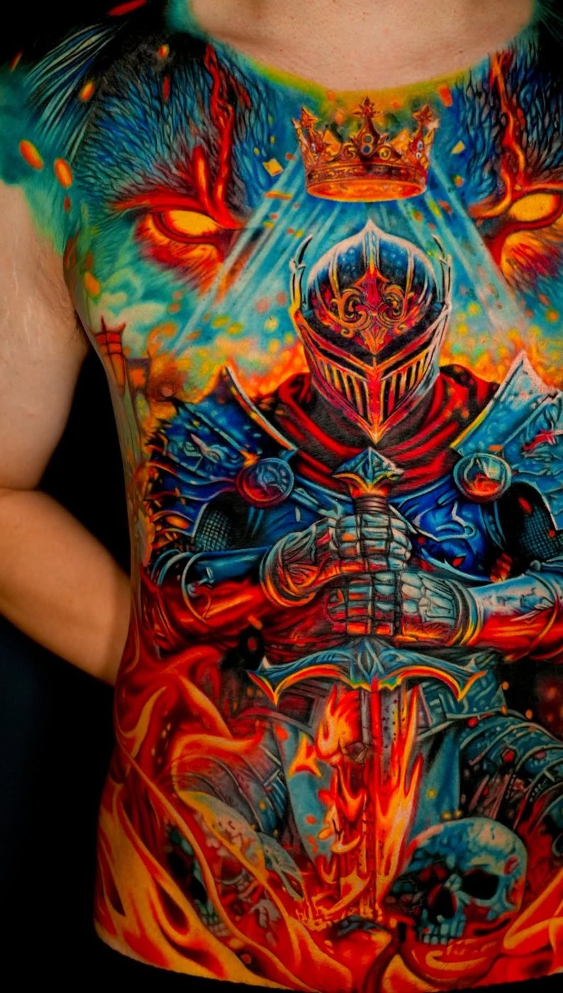 Armoured Samurai, Back, full back tattoo by Cong Bui
