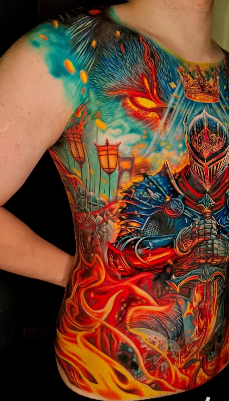 Armoured Samurai, full torso tattoo by Cong Bui